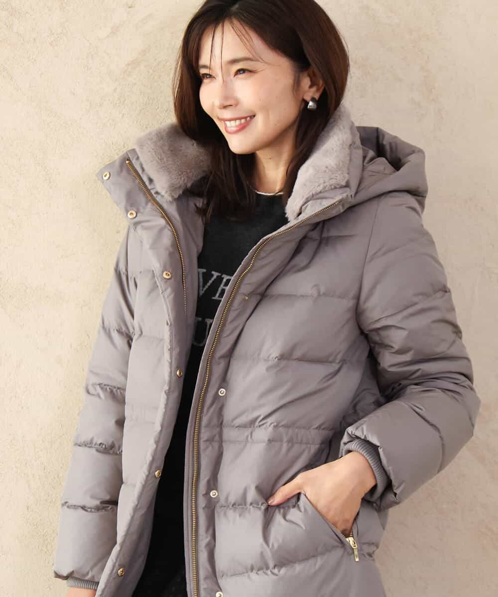 FKVAG50370 MK MICHEL KLEIN(MK ミッシェルクラン) [撥水/リサイクルダウン]ベーシックタフタロングダウンコート アイボリー