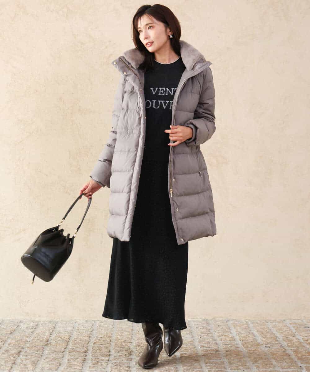 FKVAG50370 MK MICHEL KLEIN(MK ミッシェルクラン) [撥水/リサイクルダウン]ベーシックタフタロングダウンコート アイボリー