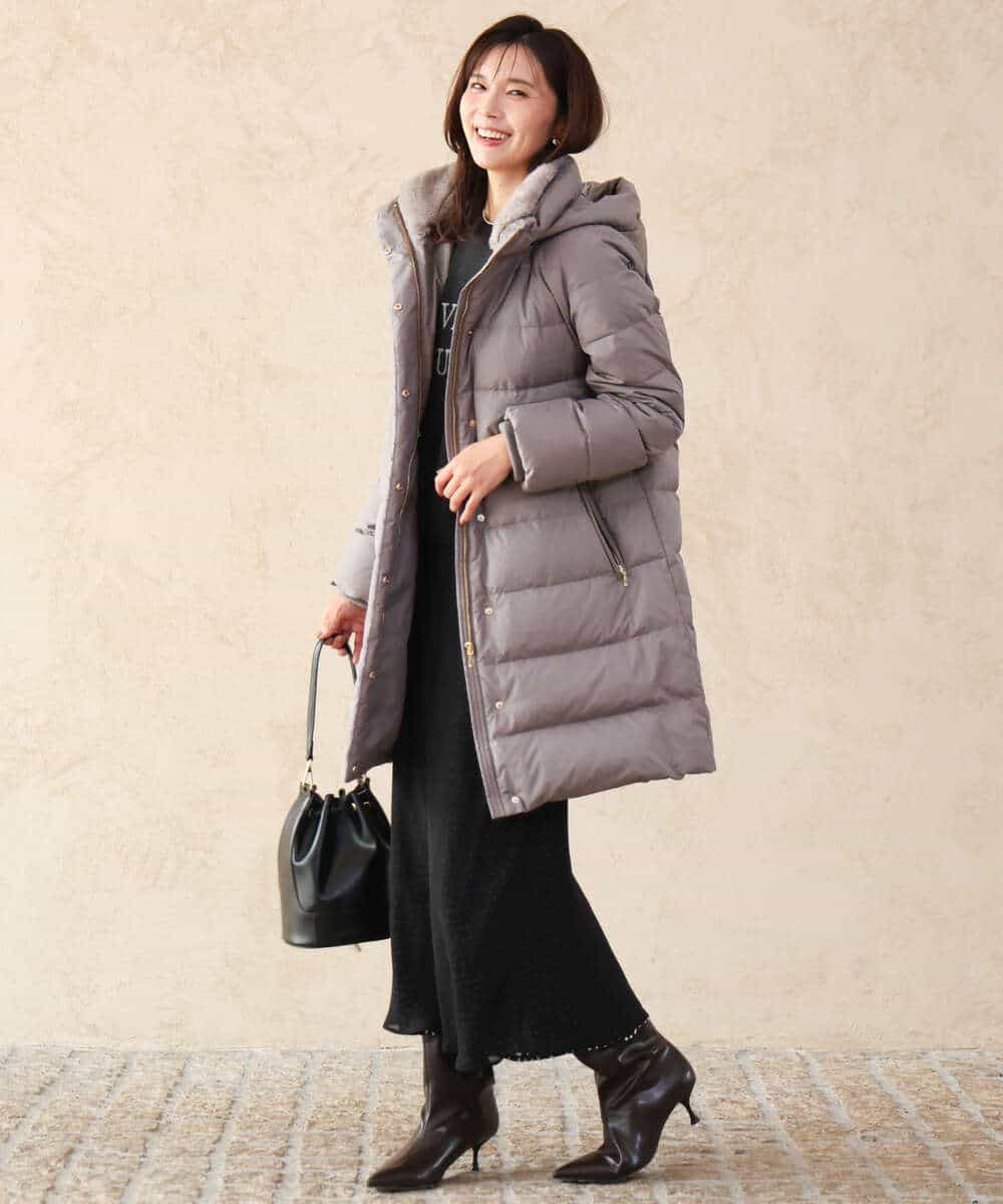 FKVAG50370 MK MICHEL KLEIN(MK ミッシェルクラン) [撥水/リサイクルダウン]ベーシックタフタロングダウンコート アイボリー