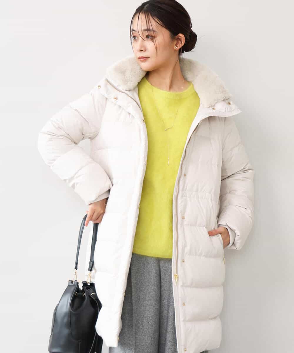 FKVAG50370 MK MICHEL KLEIN(MK ミッシェルクラン) [撥水/リサイクルダウン]ベーシックタフタロングダウンコート アイボリー