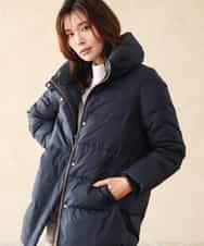 FKVAG52340 MK MICHEL KLEIN(MK ミッシェルクラン) [撥水/リサイクルダウン]ベーシックタフタミドルダウンコート ネイビー