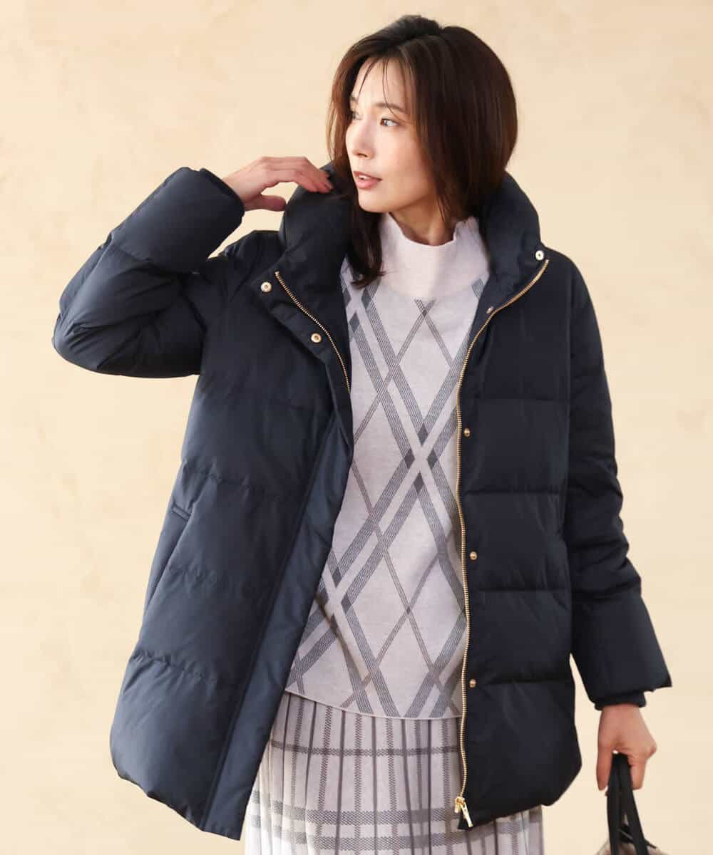 FKVAG52340 MK MICHEL KLEIN(MK ミッシェルクラン) [撥水/リサイクルダウン]ベーシックタフタミドルダウンコート ネイビー