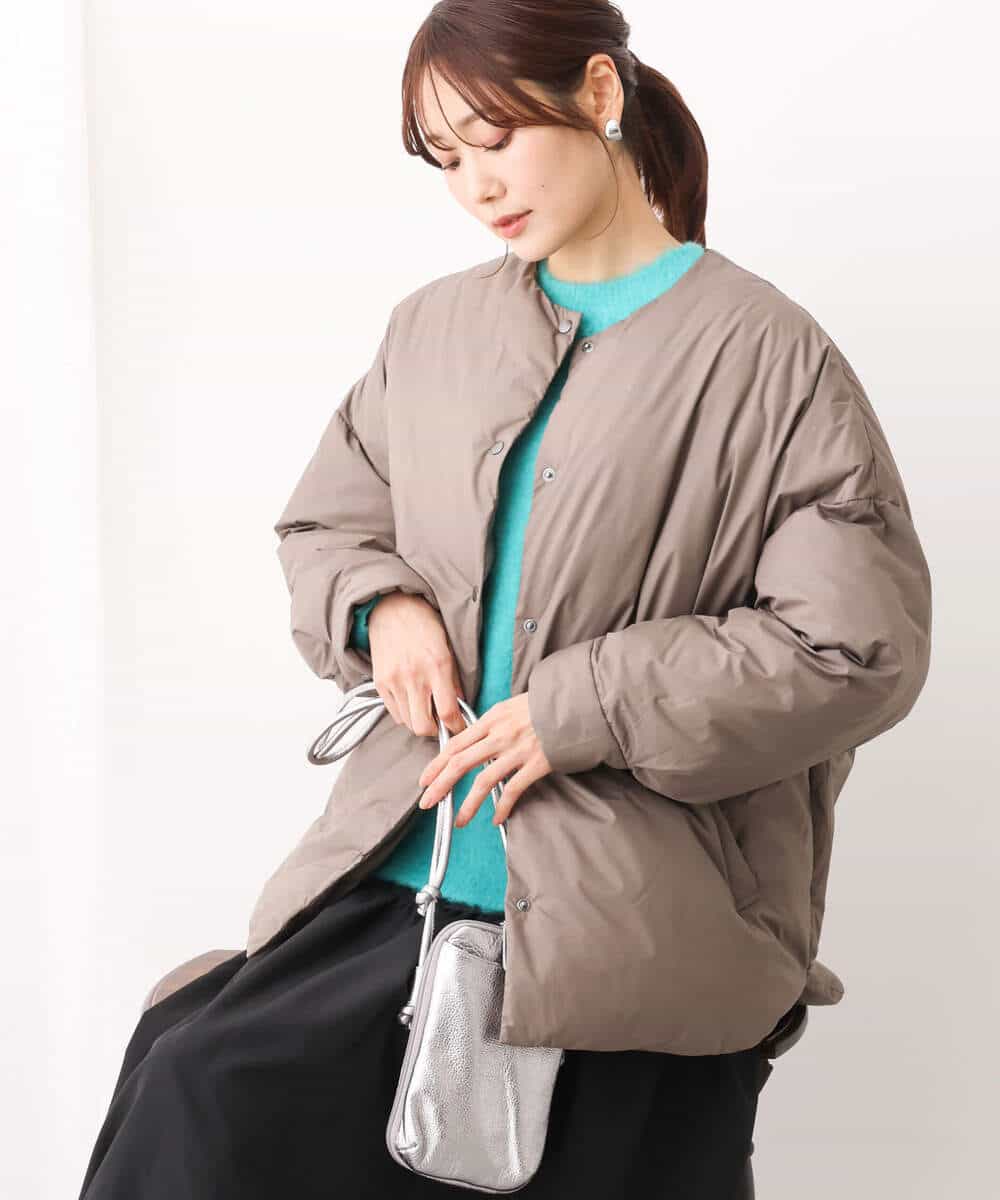 FKVAV46260 MK MICHEL KLEIN(MK ミッシェルクラン) マフラー付きノーカラー中綿コート モカ