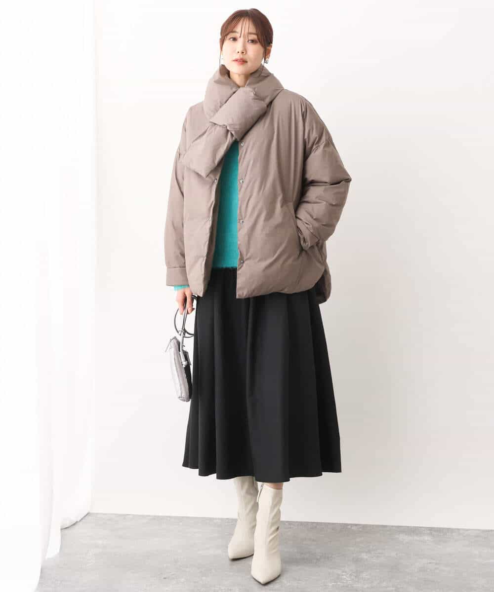 FKVAV46260 MK MICHEL KLEIN(MK ミッシェルクラン) マフラー付きノーカラー中綿コート モカ