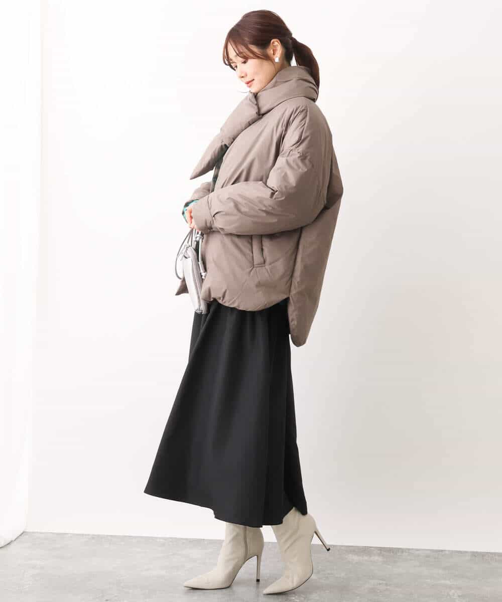 FKVAV46260 MK MICHEL KLEIN(MK ミッシェルクラン) マフラー付きノーカラー中綿コート モカ