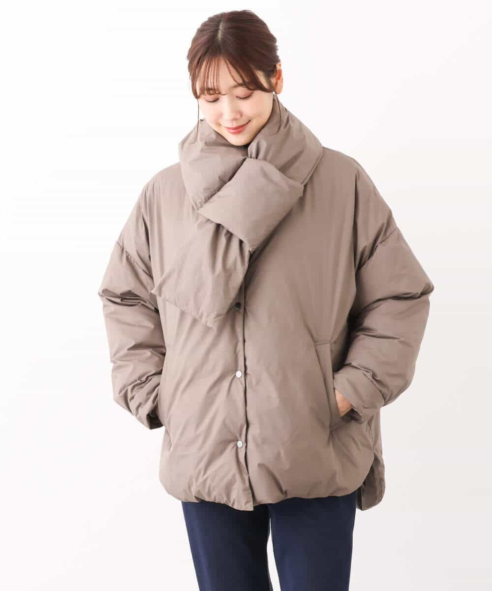 FKVAV46260 MK MICHEL KLEIN(MK ミッシェルクラン) マフラー付きノーカラー中綿コート モカ