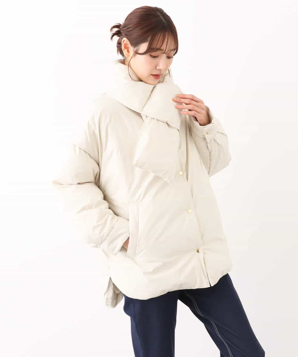 FKVAV46260 MK MICHEL KLEIN(MK ミッシェルクラン) マフラー付きノーカラー中綿コート モカ