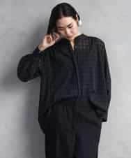 FMBAD09260 MICHEL KLEIN(ミッシェルクラン) シアーチェックAラインブラウス ブラック