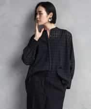 FMBAD09260 MICHEL KLEIN(ミッシェルクラン) シアーチェックAラインブラウス ブラック