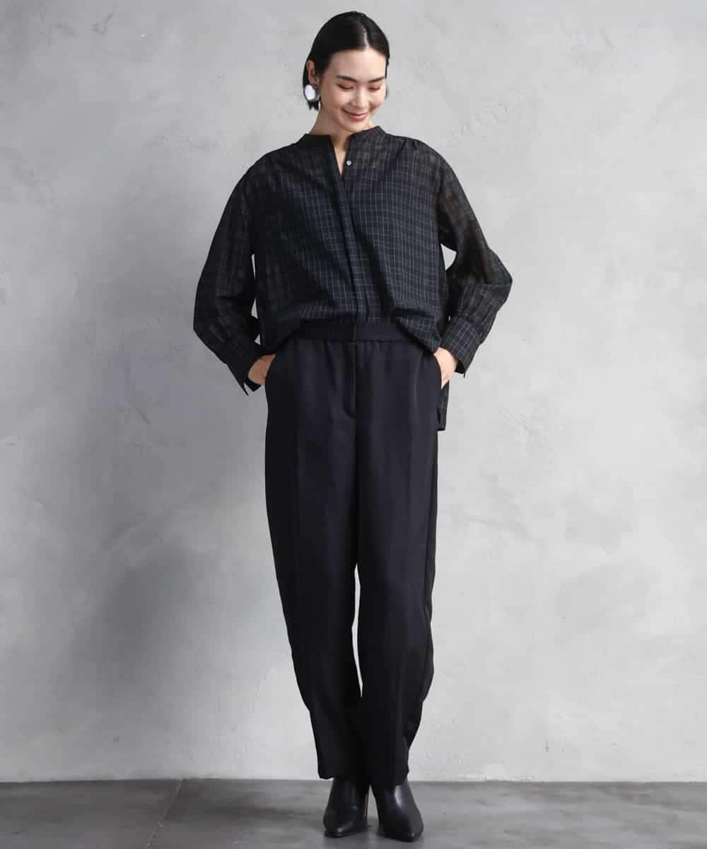 FMBAD09260 MICHEL KLEIN(ミッシェルクラン) シアーチェックAラインブラウス ブラック