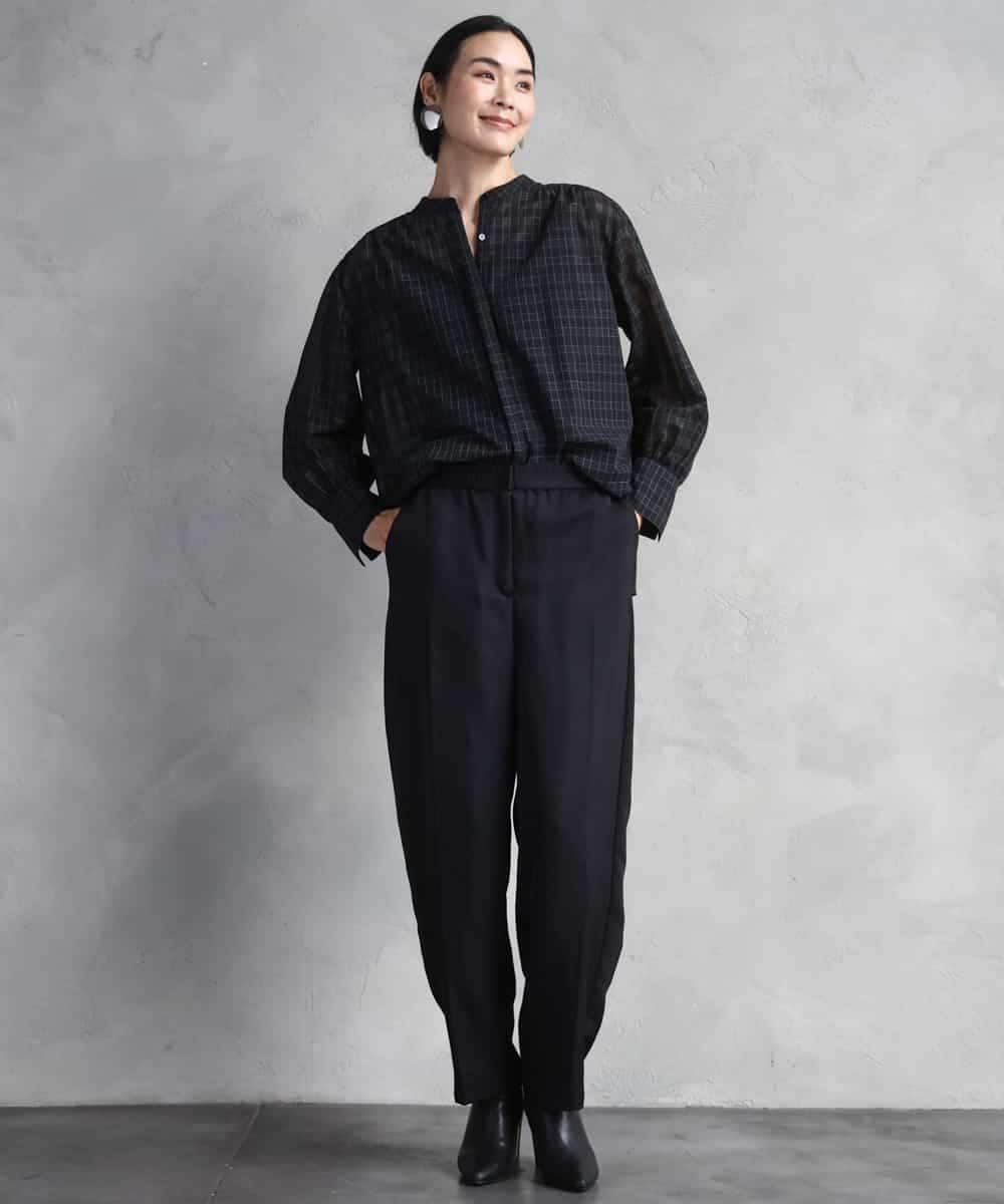 FMBAD09260 MICHEL KLEIN(ミッシェルクラン) シアーチェックAラインブラウス ブラック