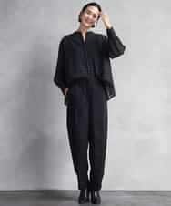 FMBAD09260 MICHEL KLEIN(ミッシェルクラン) シアーチェックAラインブラウス ブラック