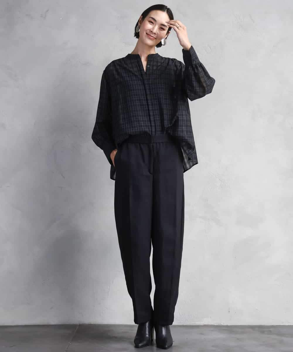 FMBAD09260 MICHEL KLEIN(ミッシェルクラン) シアーチェックAラインブラウス ブラック