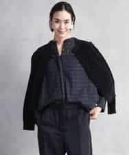 FMBAD09260 MICHEL KLEIN(ミッシェルクラン) シアーチェックAラインブラウス ブラック