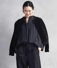 FMBAD09260 MICHEL KLEIN(ミッシェルクラン) シアーチェックAラインブラウス ブラック