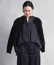 FMBAD09260 MICHEL KLEIN(ミッシェルクラン) シアーチェックAラインブラウス ブラック