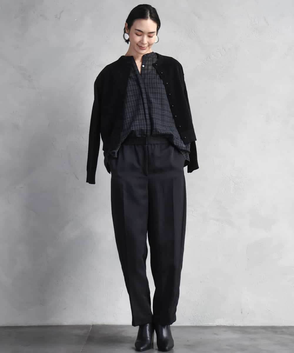 FMBAD09260 MICHEL KLEIN(ミッシェルクラン) シアーチェックAラインブラウス ブラック