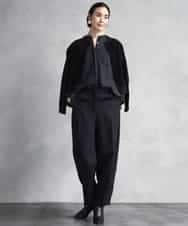 FMBAD09260 MICHEL KLEIN(ミッシェルクラン) シアーチェックAラインブラウス ブラック