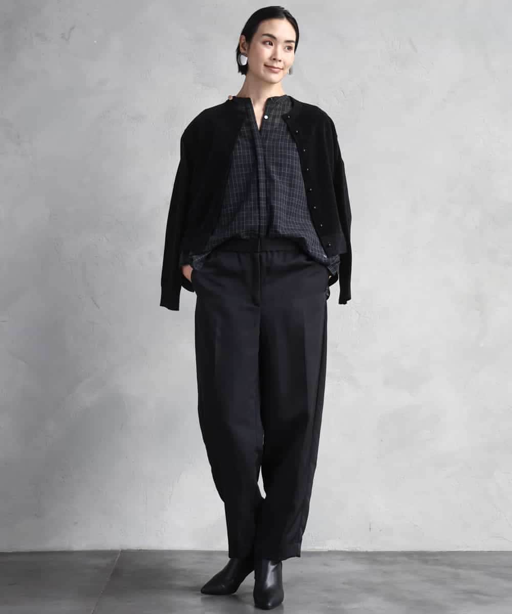 FMBAD09260 MICHEL KLEIN(ミッシェルクラン) シアーチェックAラインブラウス ブラック