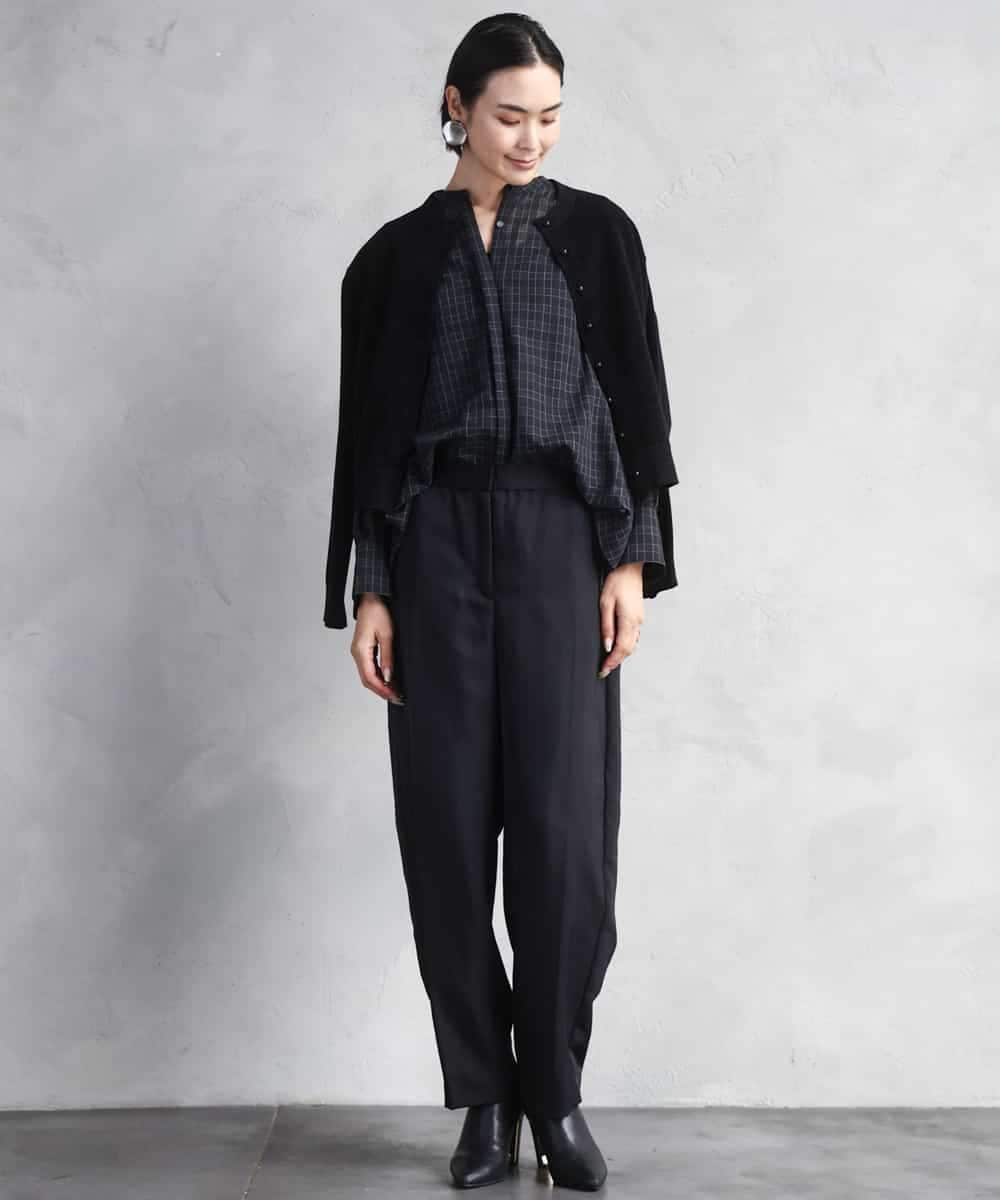 FMBAD09260 MICHEL KLEIN(ミッシェルクラン) シアーチェックAラインブラウス ブラック