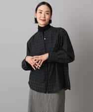 FMBAD09260 MICHEL KLEIN(ミッシェルクラン) シアーチェックAラインブラウス ブラック