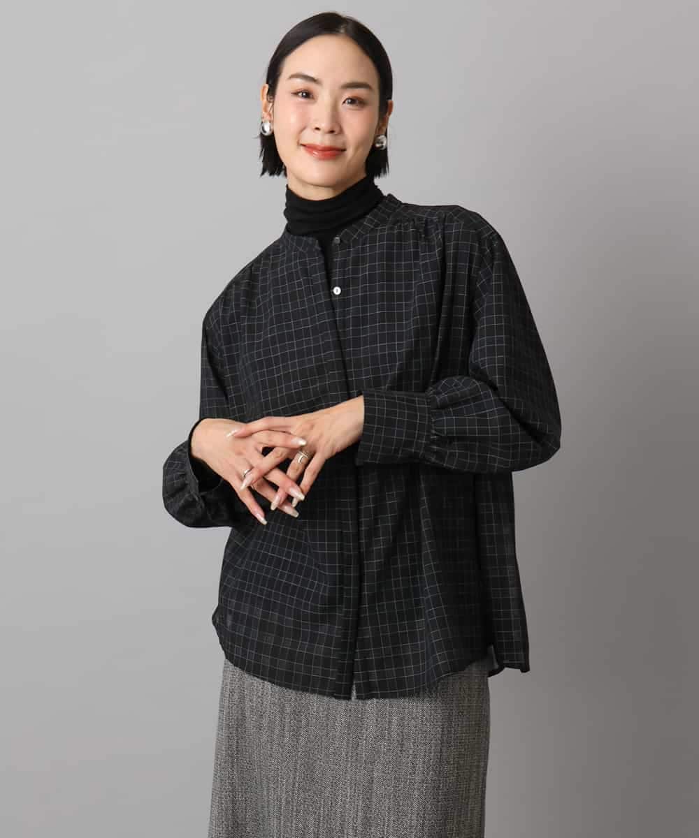 FMBAD09260 MICHEL KLEIN(ミッシェルクラン) シアーチェックAラインブラウス ブラック