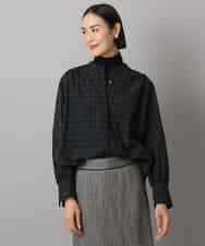 FMBAD09260 MICHEL KLEIN(ミッシェルクラン) シアーチェックAラインブラウス ブラック