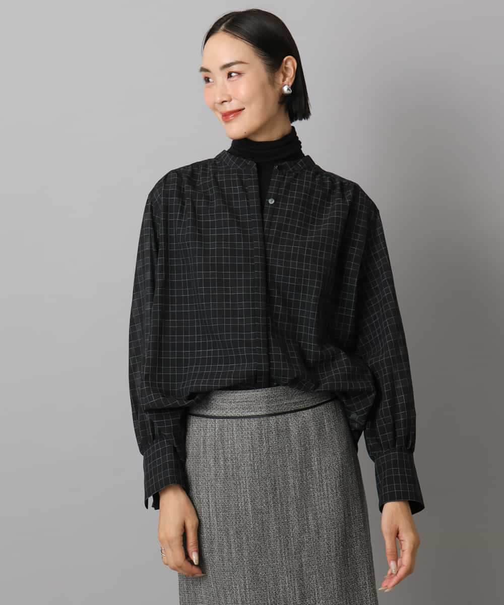 FMBAD09260 MICHEL KLEIN(ミッシェルクラン) シアーチェックAラインブラウス ブラック