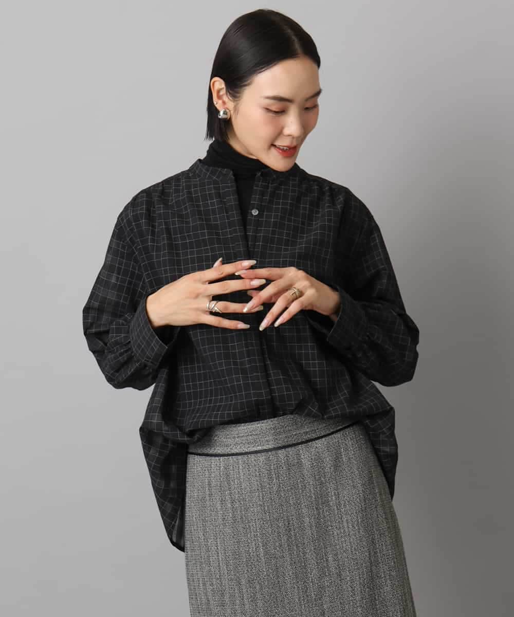 FMBAD09260 MICHEL KLEIN(ミッシェルクラン) シアーチェックAラインブラウス ブラック