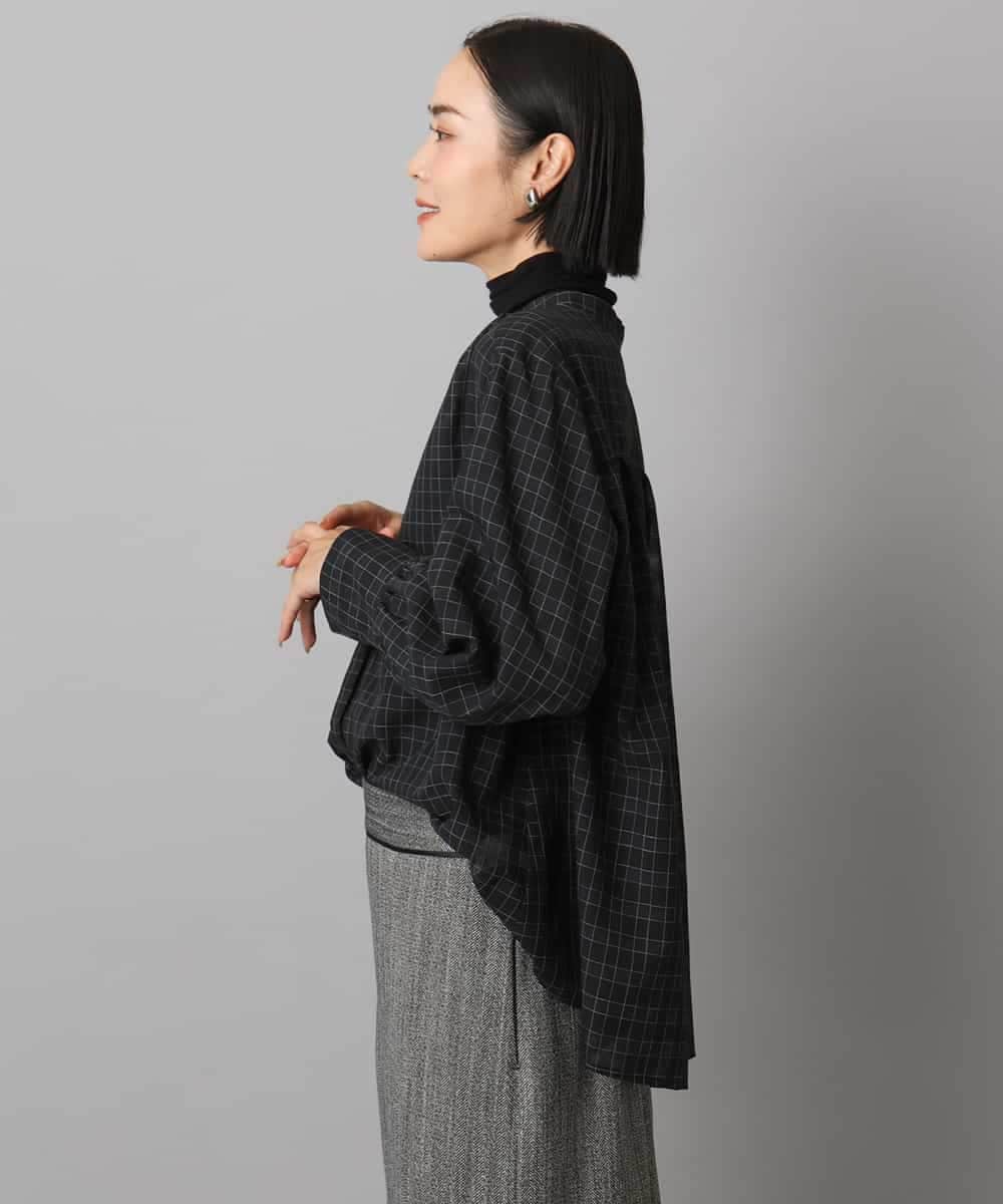 FMBAD09260 MICHEL KLEIN(ミッシェルクラン) シアーチェックAラインブラウス ブラック