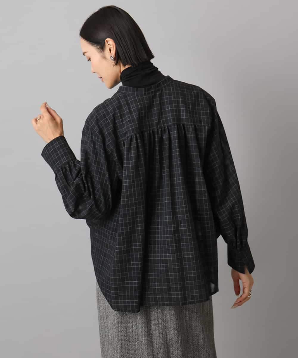 FMBAD09260 MICHEL KLEIN(ミッシェルクラン) シアーチェックAラインブラウス ブラック