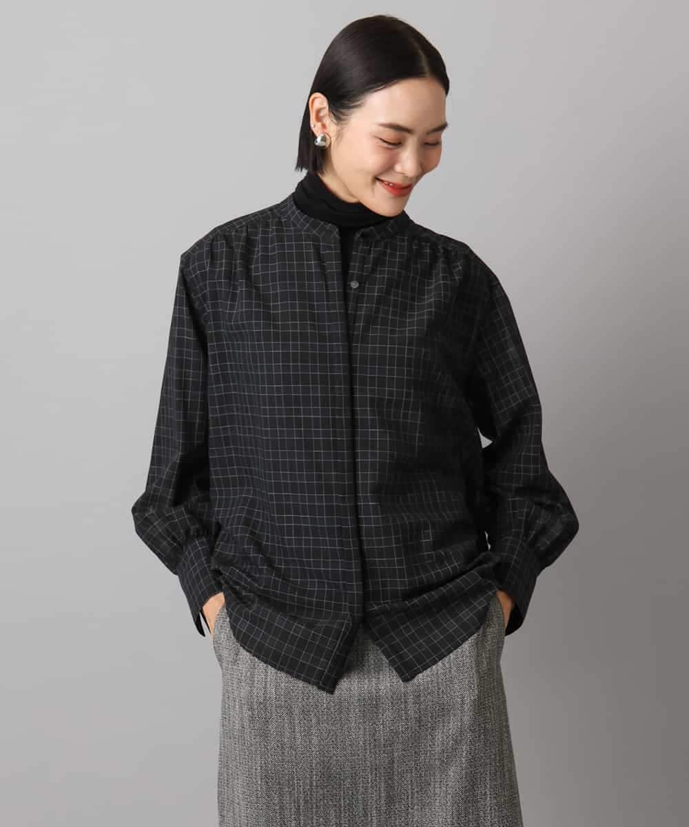 FMBAD09260 MICHEL KLEIN(ミッシェルクラン) シアーチェックAラインブラウス ブラック