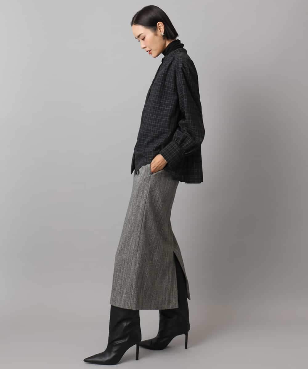 FMBAD09260 MICHEL KLEIN(ミッシェルクラン) シアーチェックAラインブラウス ブラック