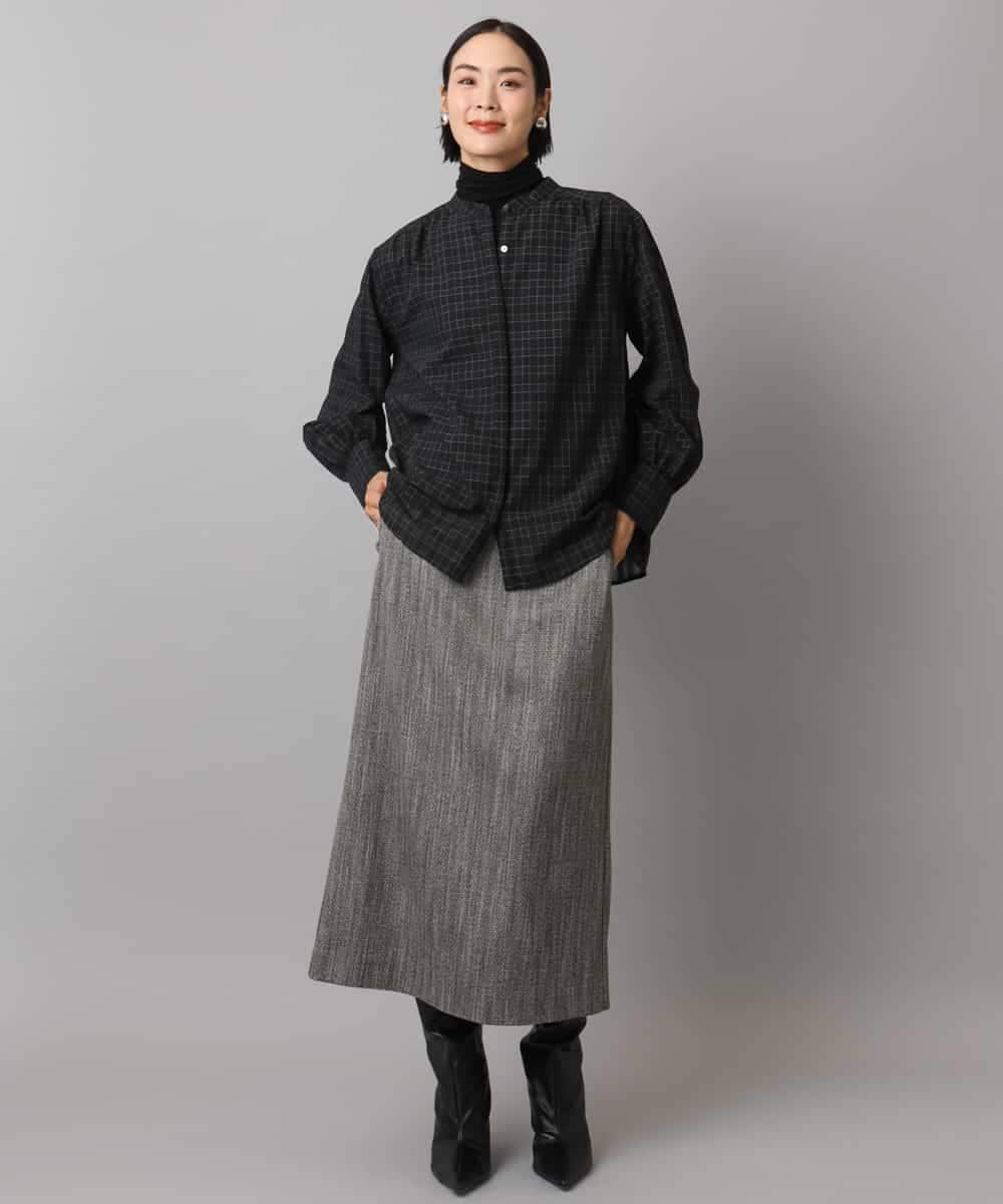 FMBAD09260 MICHEL KLEIN(ミッシェルクラン) シアーチェックAラインブラウス ブラック