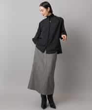 FMBAD09260 MICHEL KLEIN(ミッシェルクラン) シアーチェックAラインブラウス ブラック