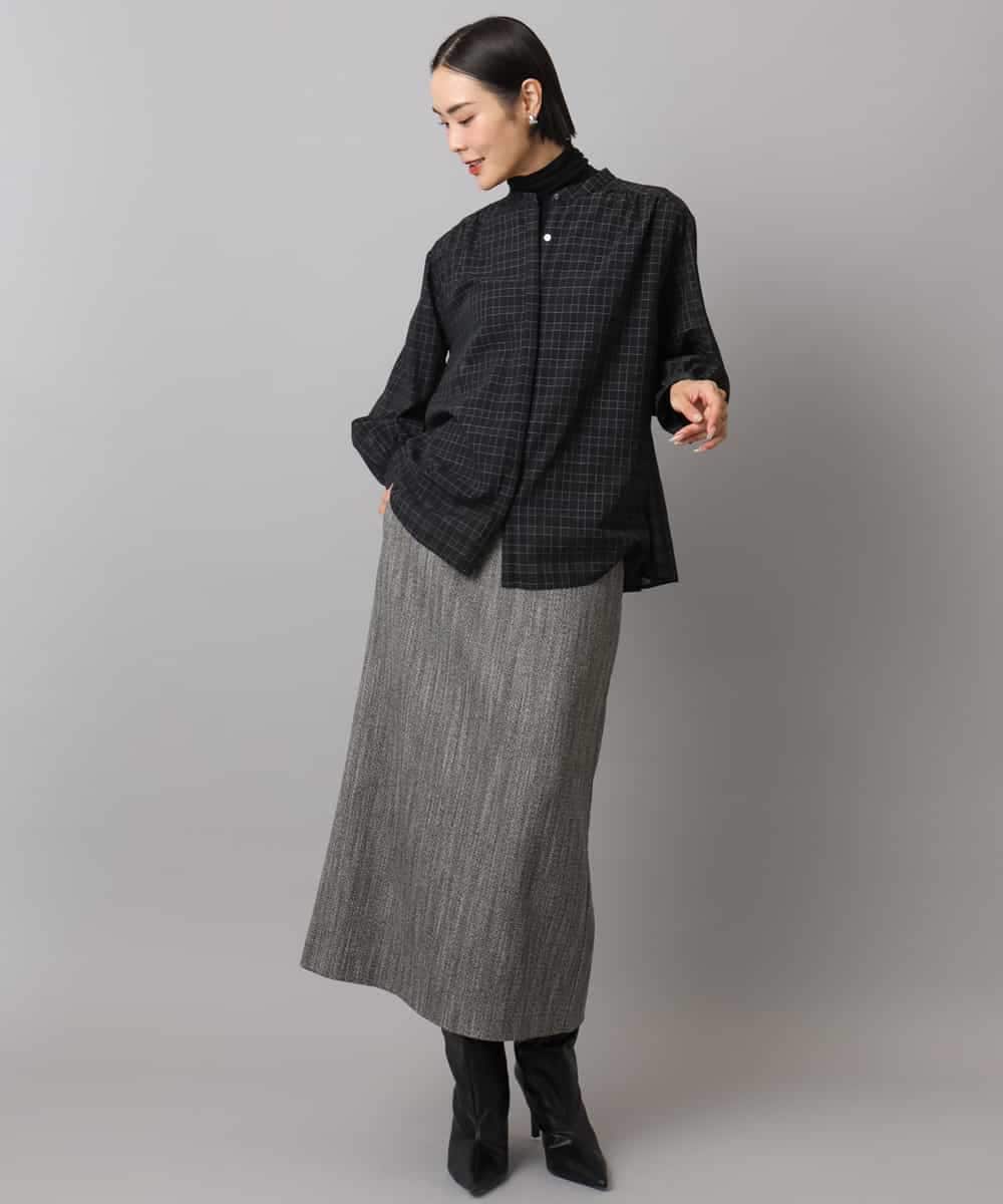 FMBAD09260 MICHEL KLEIN(ミッシェルクラン) シアーチェックAラインブラウス ブラック