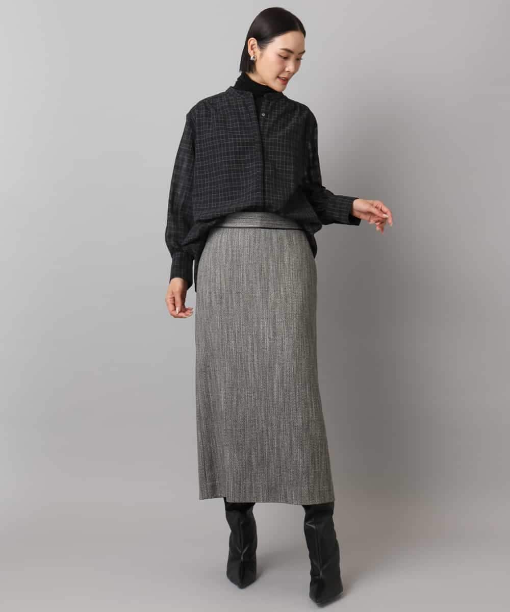 FMBAD09260 MICHEL KLEIN(ミッシェルクラン) シアーチェックAラインブラウス ブラック