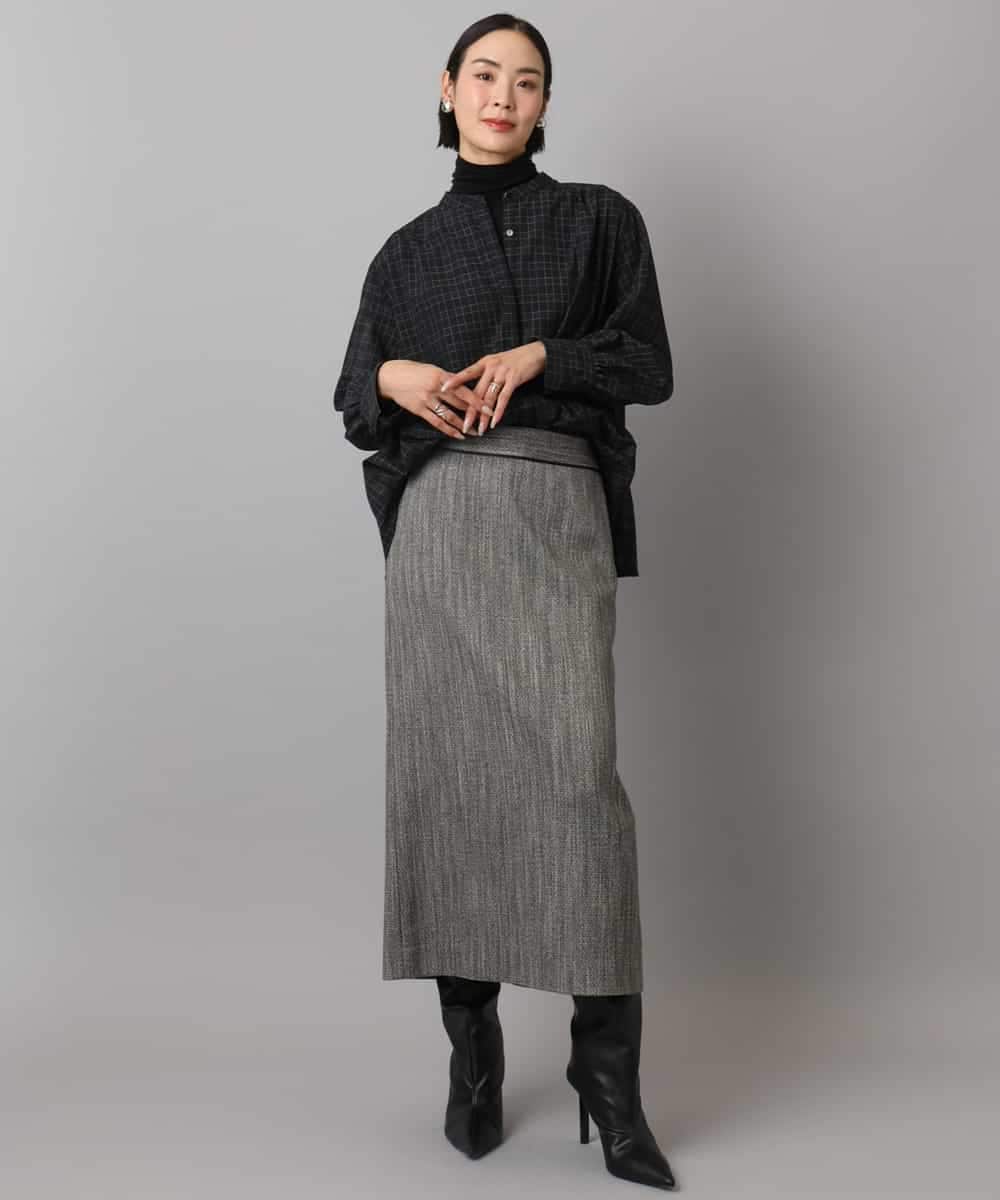 FMBAD09260 MICHEL KLEIN(ミッシェルクラン) シアーチェックAラインブラウス ブラック