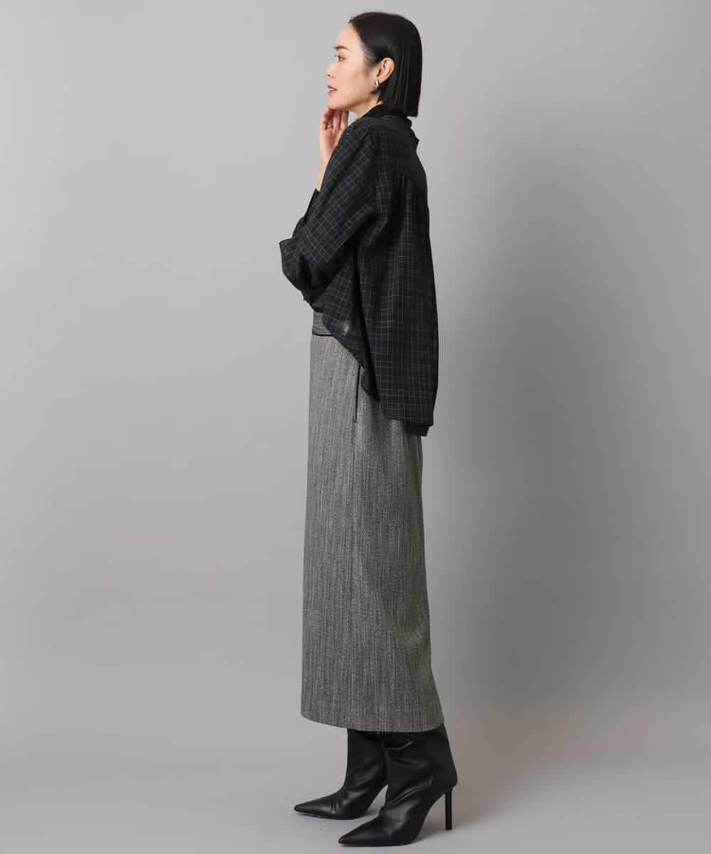 FMBAD09260 MICHEL KLEIN(ミッシェルクラン) シアーチェックAラインブラウス ブラック