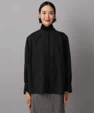 FMBAD09260 MICHEL KLEIN(ミッシェルクラン) シアーチェックAラインブラウス ブラック