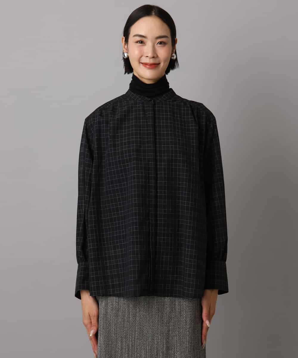 FMBAD09260 MICHEL KLEIN(ミッシェルクラン) シアーチェックAラインブラウス ブラック