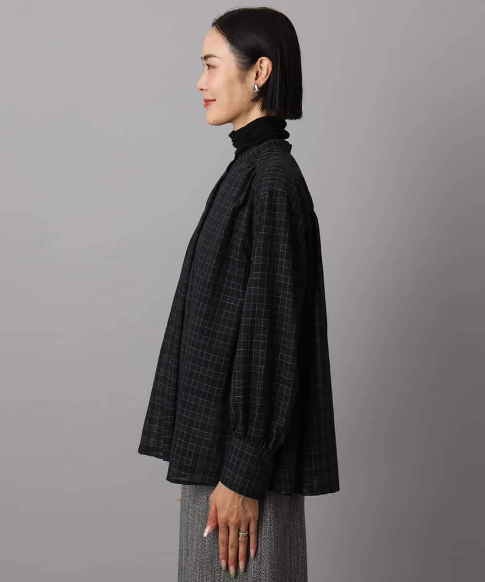 FMBAD09260 MICHEL KLEIN(ミッシェルクラン) シアーチェックAラインブラウス ブラック