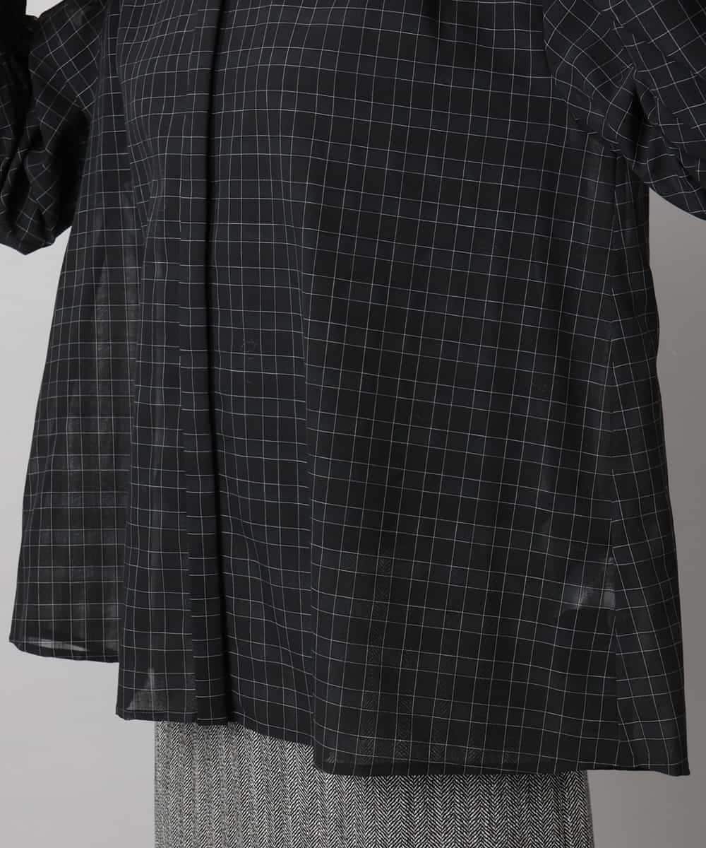 FMBAD09260 MICHEL KLEIN(ミッシェルクラン) シアーチェックAラインブラウス ブラック