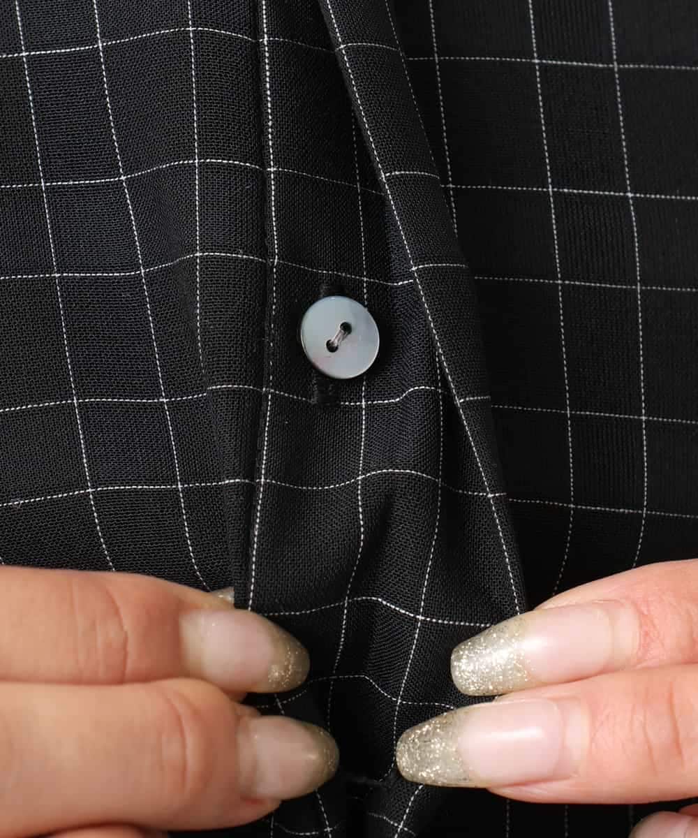 FMBAD09260 MICHEL KLEIN(ミッシェルクラン) シアーチェックAラインブラウス ブラック