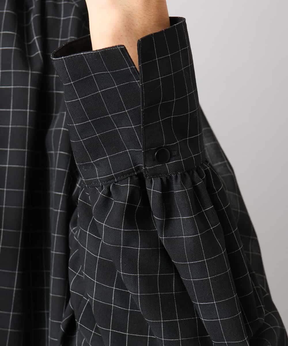 FMBAD09260 MICHEL KLEIN(ミッシェルクラン) シアーチェックAラインブラウス ブラック