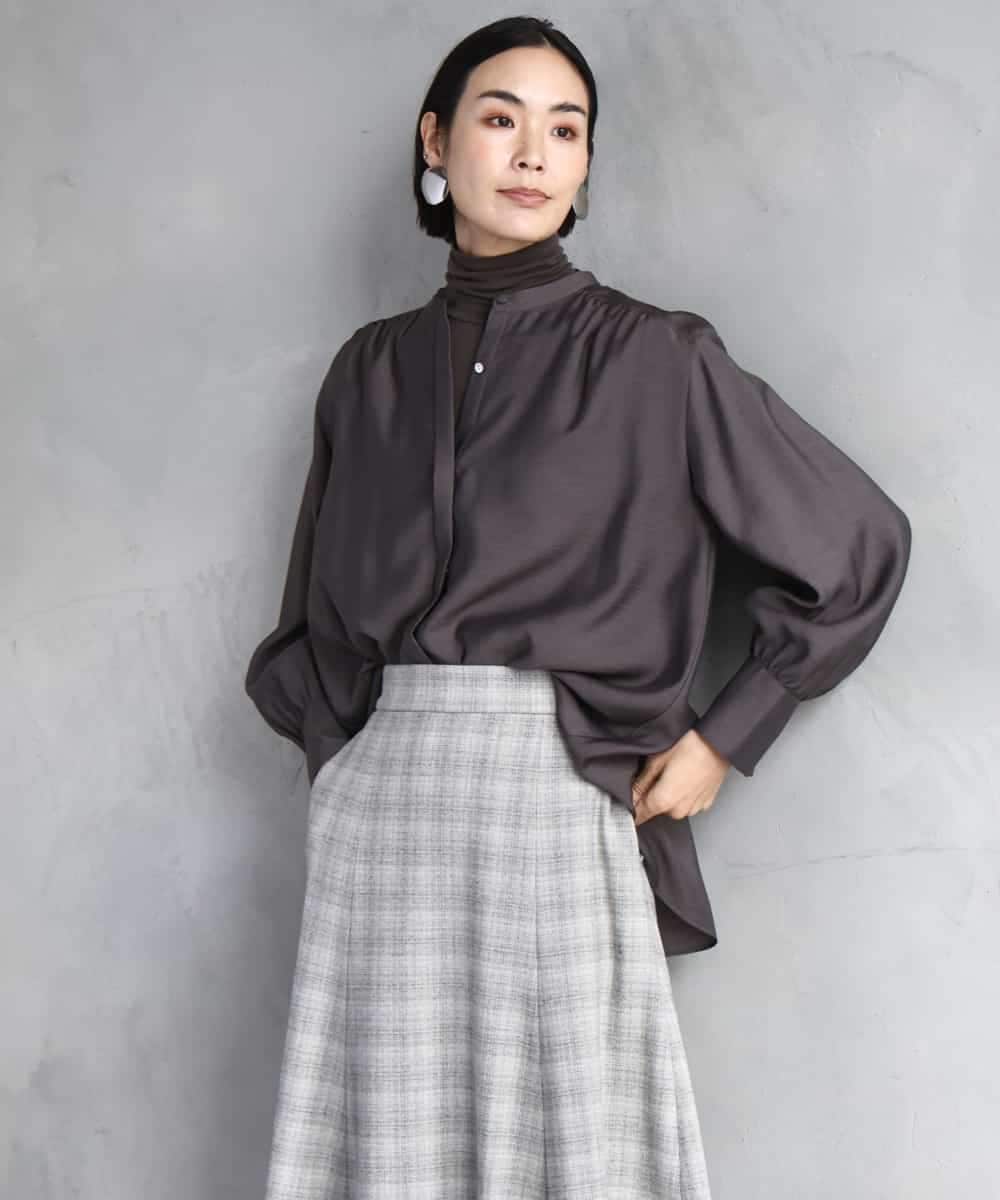 FMBAD10260 MICHEL KLEIN(ミッシェルクラン) シアーAラインブラウス ブラウン