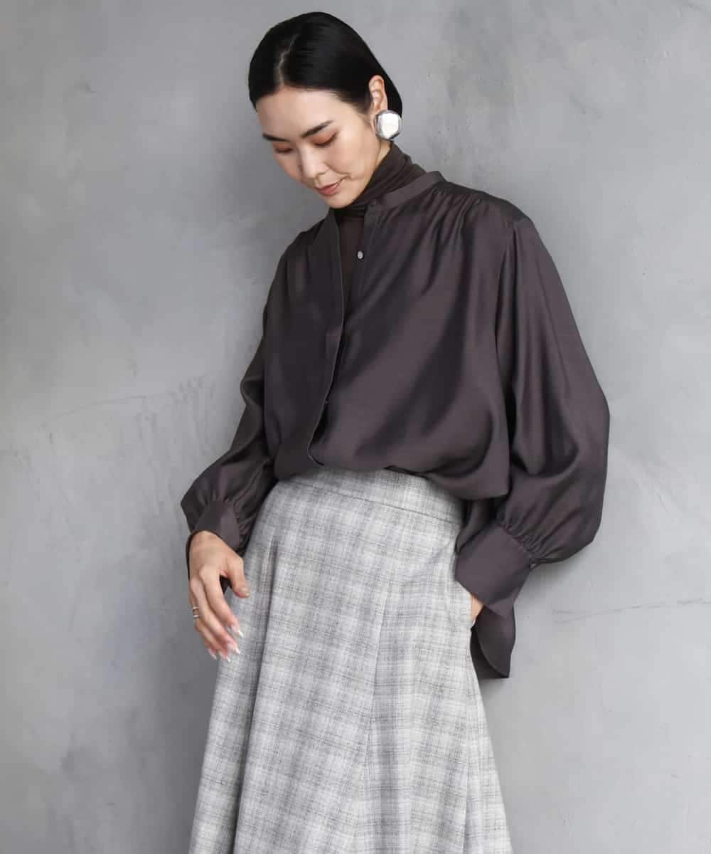 FMBAD10260 MICHEL KLEIN(ミッシェルクラン) シアーAラインブラウス ブラウン