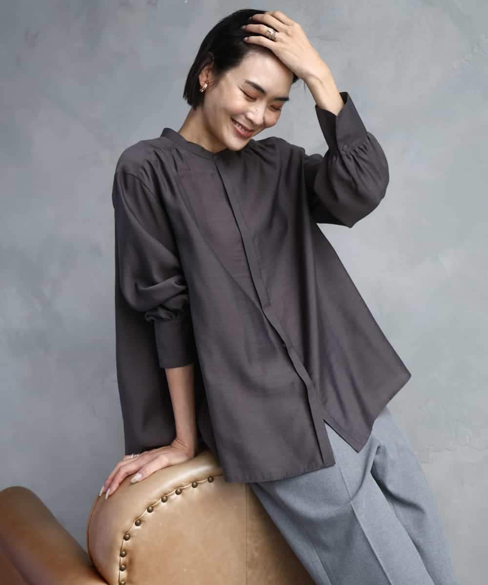 FMBAD10260 MICHEL KLEIN(ミッシェルクラン) シアーAラインブラウス ブラウン