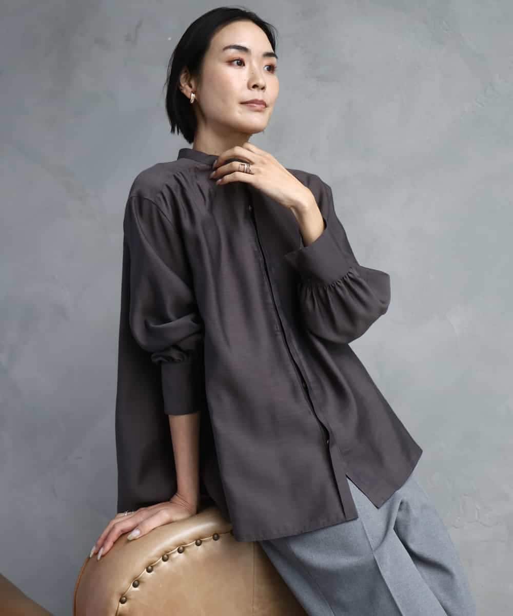 FMBAD10260 MICHEL KLEIN(ミッシェルクラン) シアーAラインブラウス ブラウン