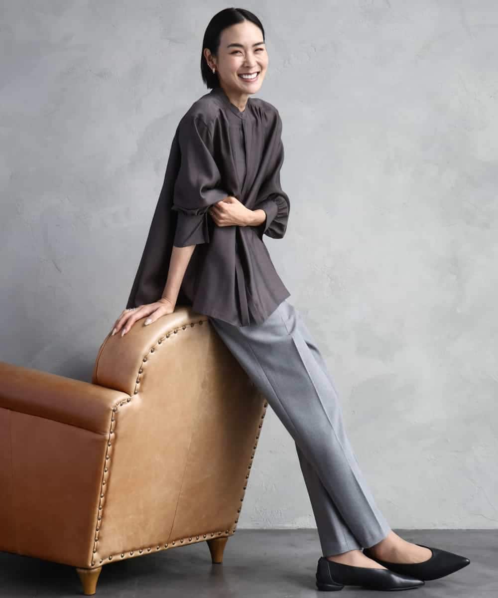 FMBAD10260 MICHEL KLEIN(ミッシェルクラン) シアーAラインブラウス ブラウン